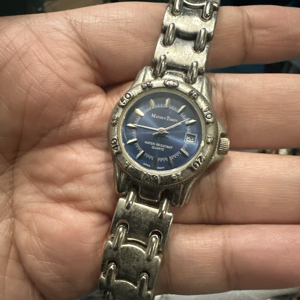 Works Vintage Mathey Tissot Womens Watch Blue Dial 26mm Dial New Battery Fit 6.5